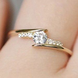 🎁14K Gold Plated Round Cut Moissanite Delicate Ring, GPMB1553-7